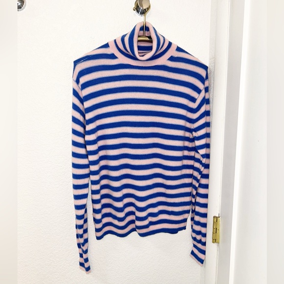 MARNI x Uniqlo The 💯 Cashmere Striped Turtleneck Sweater Cobalt & Pink SZ: M - Picture 1 of 12